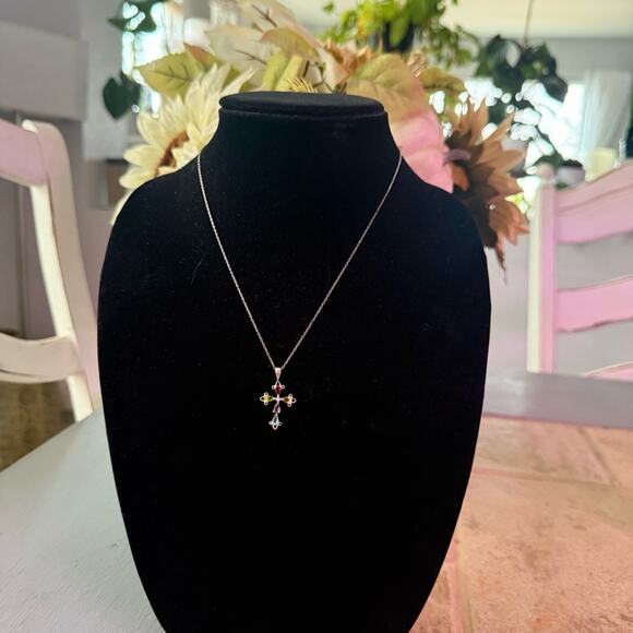 925 Sterling Silver CZ Cross Pendant Necklace - Picture 8 of 8